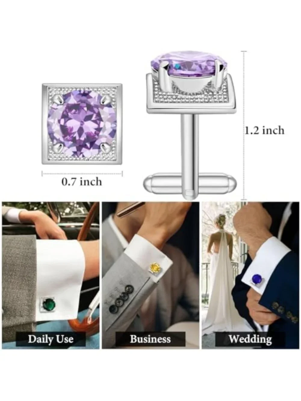 Colorful Gemstone Cuff Links for Men - Stylish Silver Birthstone Accessories for